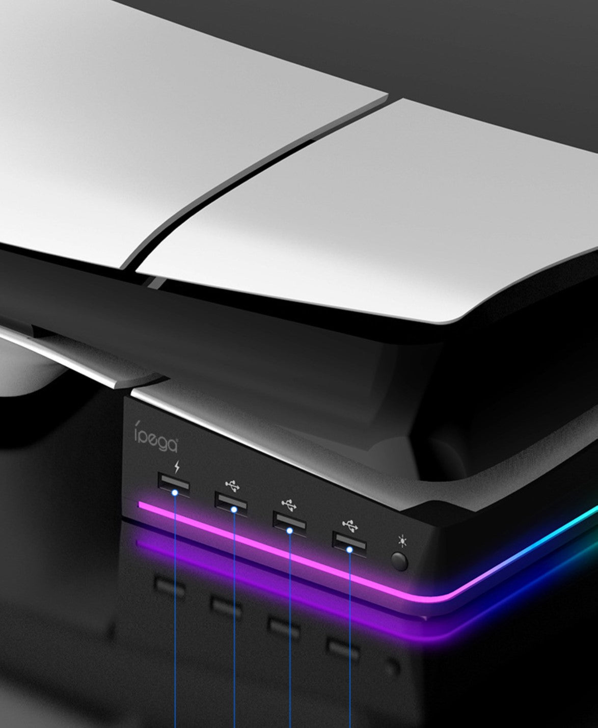 PS5 Pro/ Slim RGB 彩燈橫置式支架連USB擴充端子