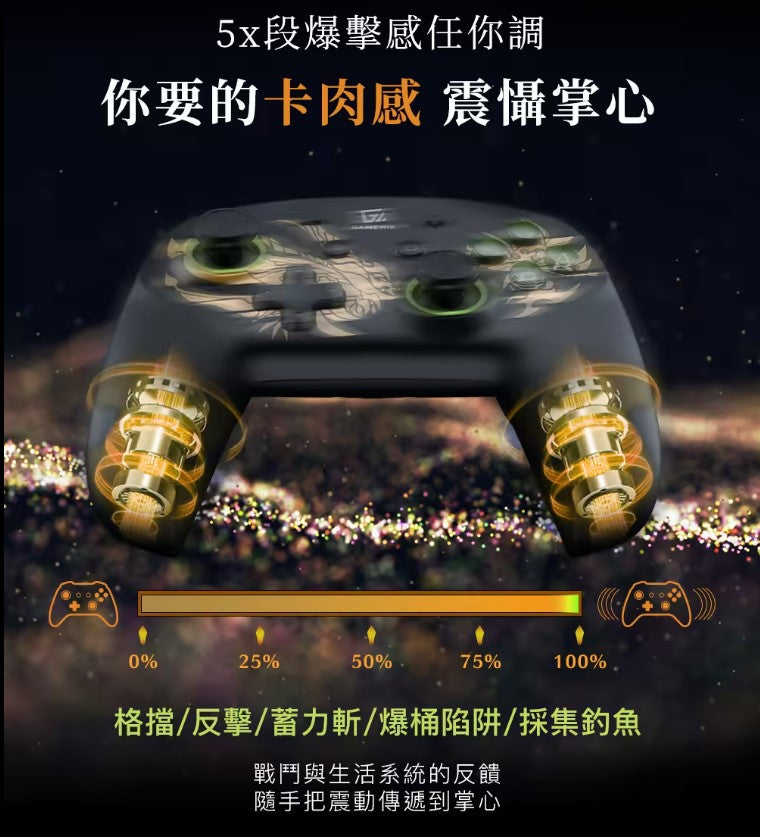 GAME'NIR 第7代 ProX-LEGEND 7Ds Monster Hunter Wilds LED 無線手掣 (荒嶺 綠金)-3