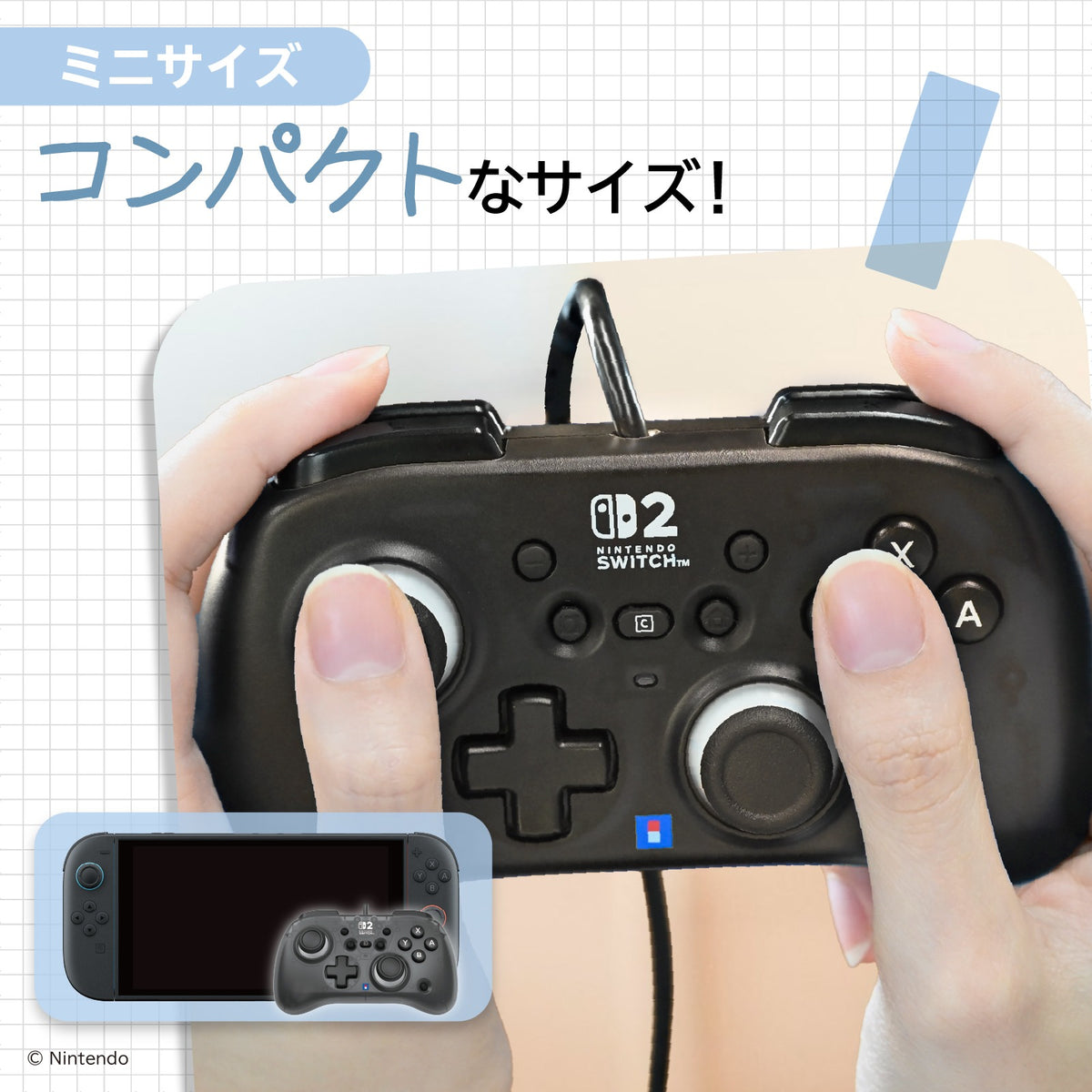有线迷你手柄 TURBO for Switch 2 (苏打蓝, HORI)