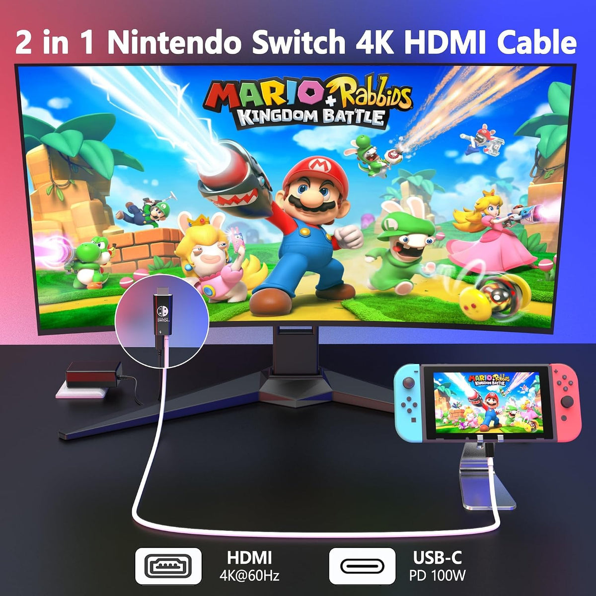 高清螢幕投放線 USB-C to HDMI Cable for Switch